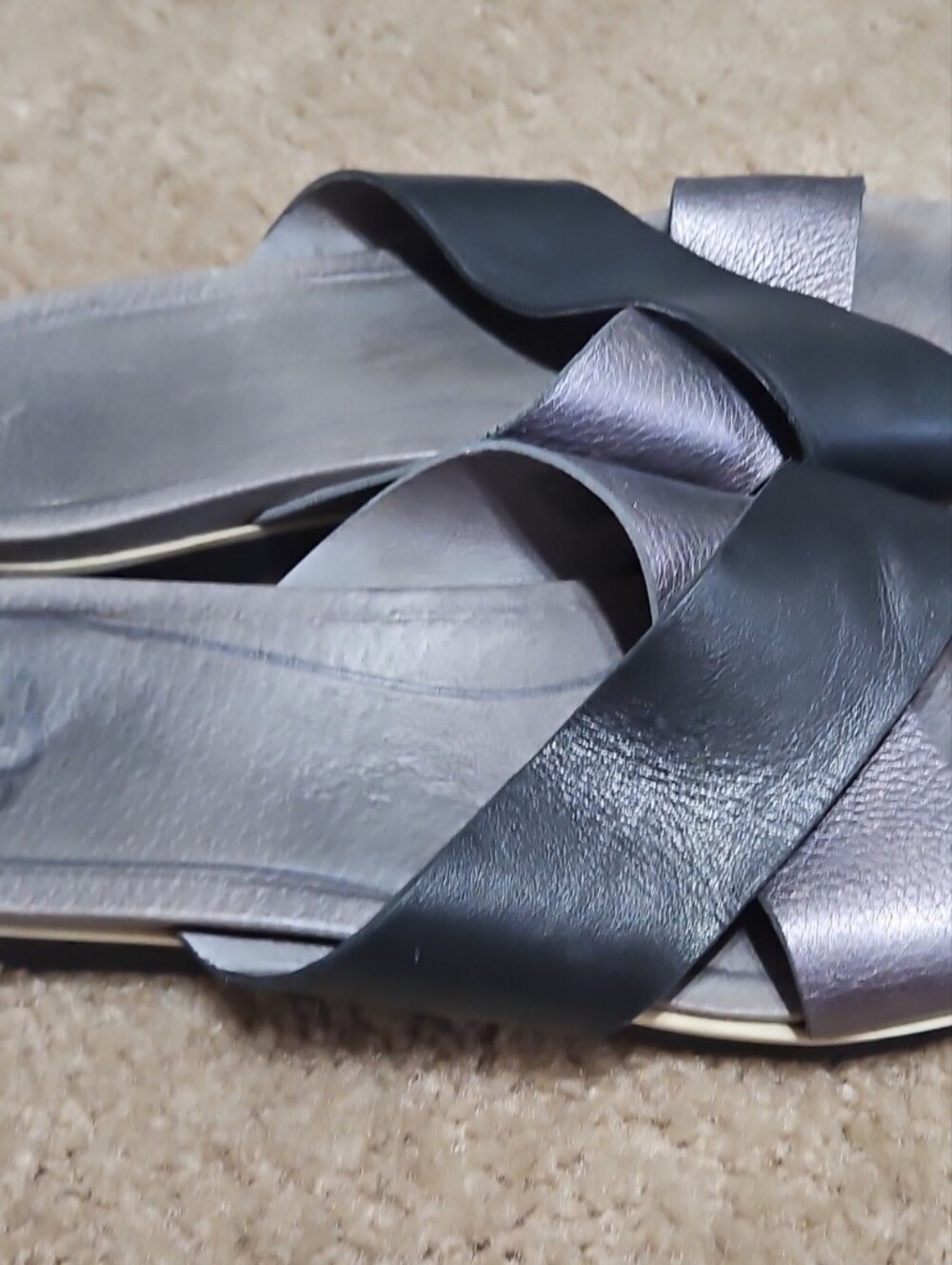 UGG Black and Metallic Silver Cross-Strap Slide Sandals